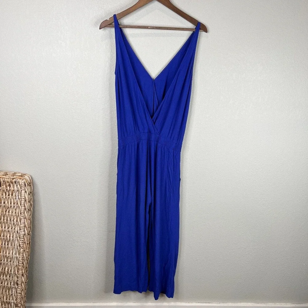 Ba&sh Combinaison Flata Jumpsuit Size 1 Indigo Sleeveless Cropped Wide Leg Crepe